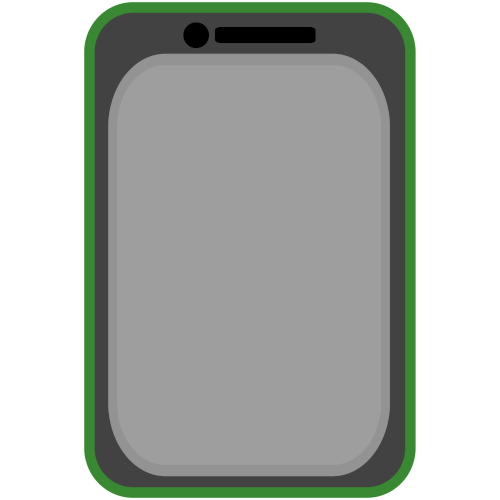  a grey phone with a light grey screen and a dark green case 